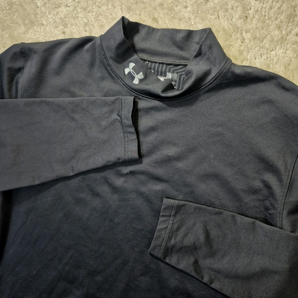 Under Armour Mock Neck Shirt Men Large Coldgear Black Fitted Thermal Outdoor Ski